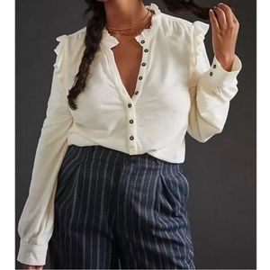 NWT Pilcro Anthropologie White Ruffle Henley